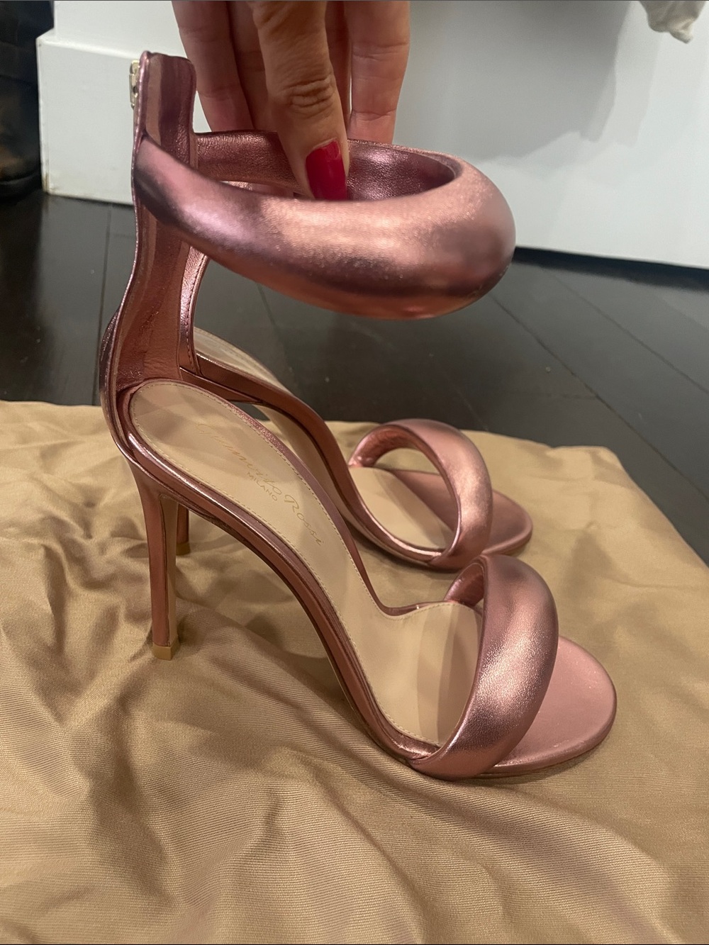 Bijoux Ankle-Strap Metallic Leather Stiletto Sandals